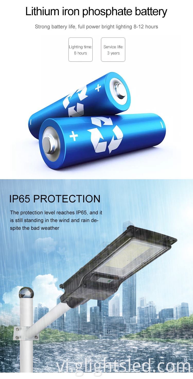 Công suất cao abs chống thấm nước IP65 ngoài trời 100watt 200watt tất cả trong một đèn đường dẫn năng lượng mặt trời tích hợp